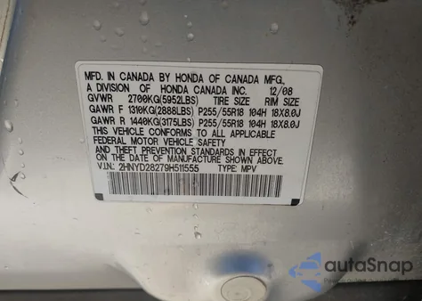 2009 Acura Mdx from USA, damaged, VIN 2HNYD28279H511555